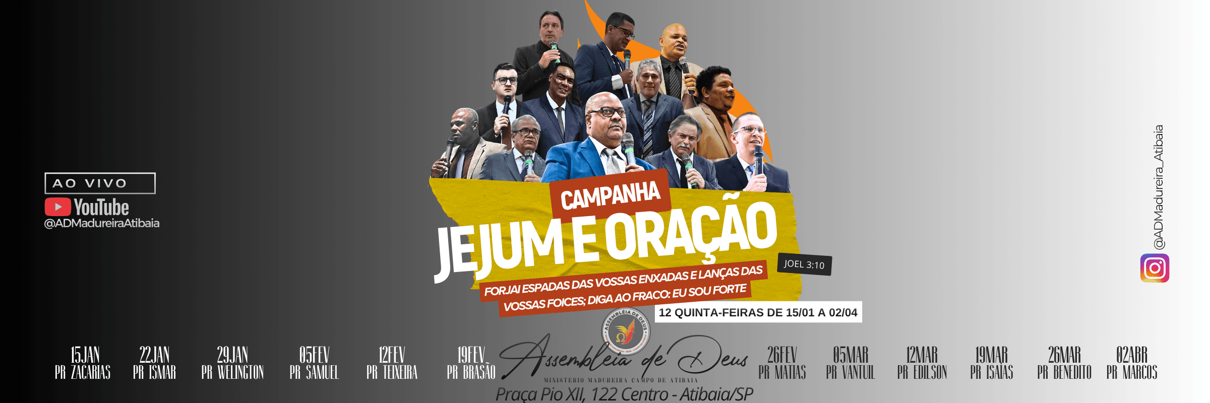 Banner da Campanha de Jejum e Oração da AD Madureira Atibaia