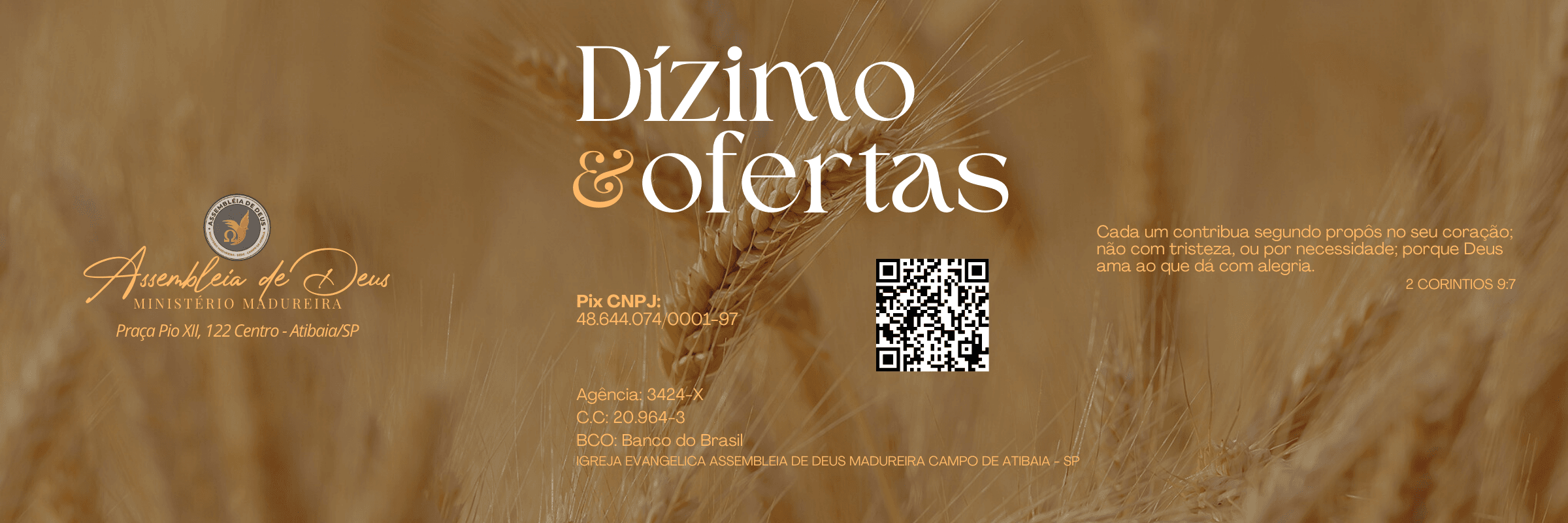 Banner de Dízimos e Ofertas da AD Madureira Atibaia